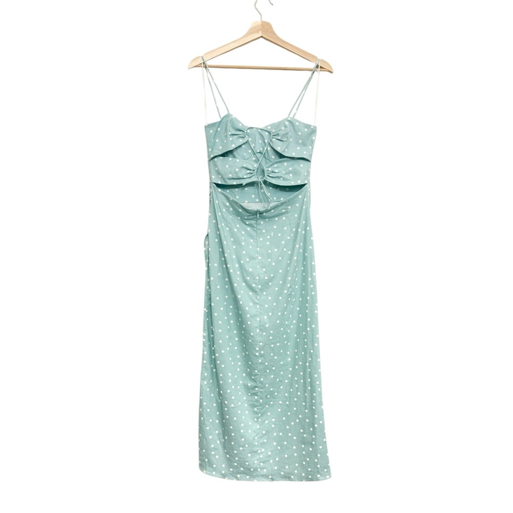 NWT Zara Linen Blend Polka Dot Midi Dress in Light Turquoise Size S - Picture 10 of 16